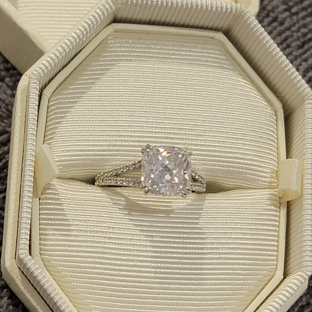 Swarovski Crystal Cocktail Engagement Ring Square-Cut White Rhodium CZ 58-8.5